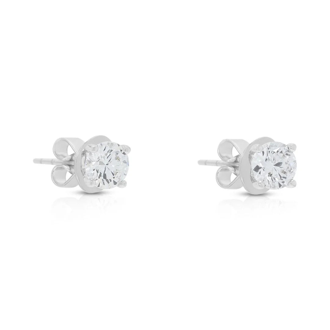 Canary 0.62ct Natural Diamond Stud Earrings in 18K White Gold ((New) - GIA Certified