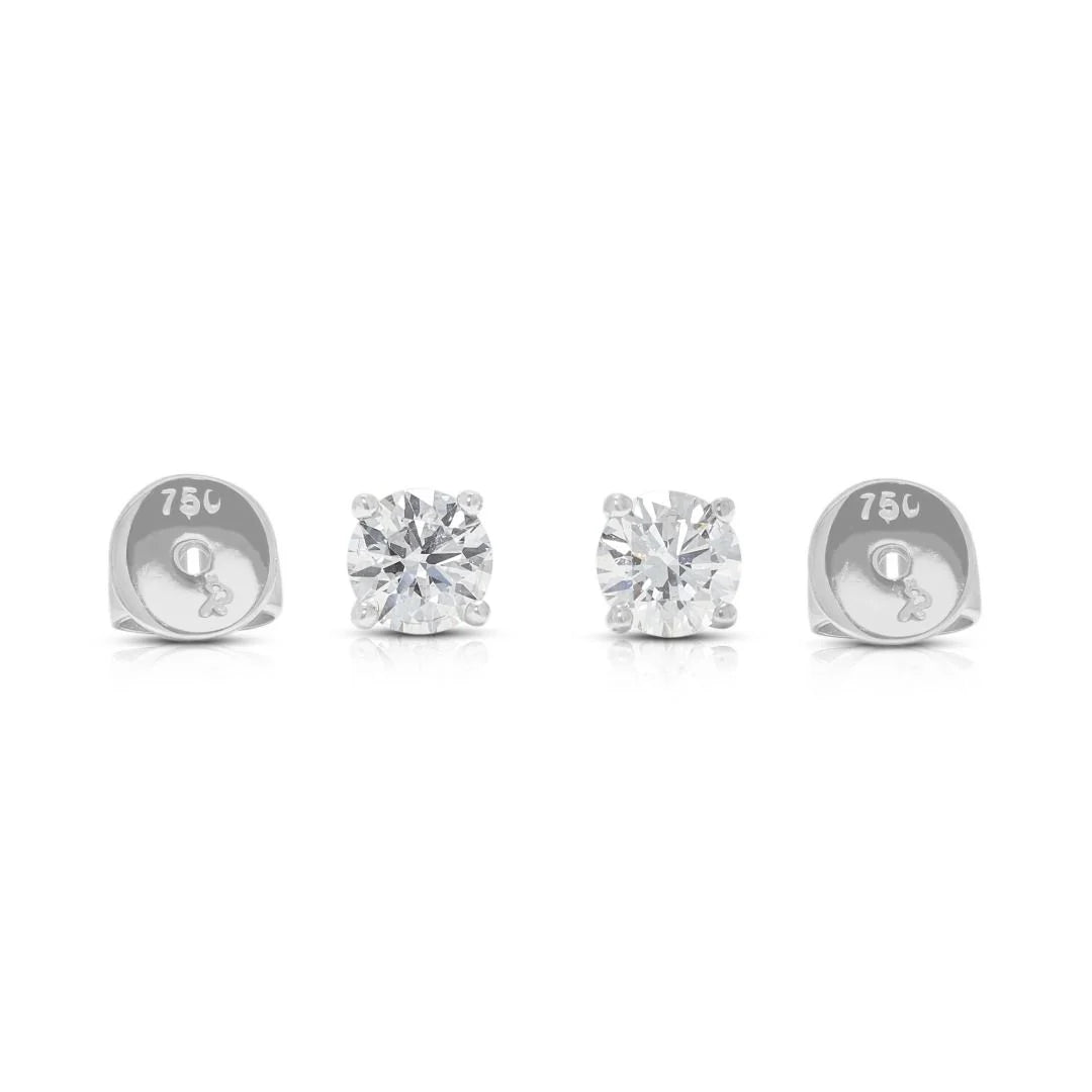 Canary 0.62ct Natural Diamond Stud Earrings in 18K White Gold ((New) - GIA Certified