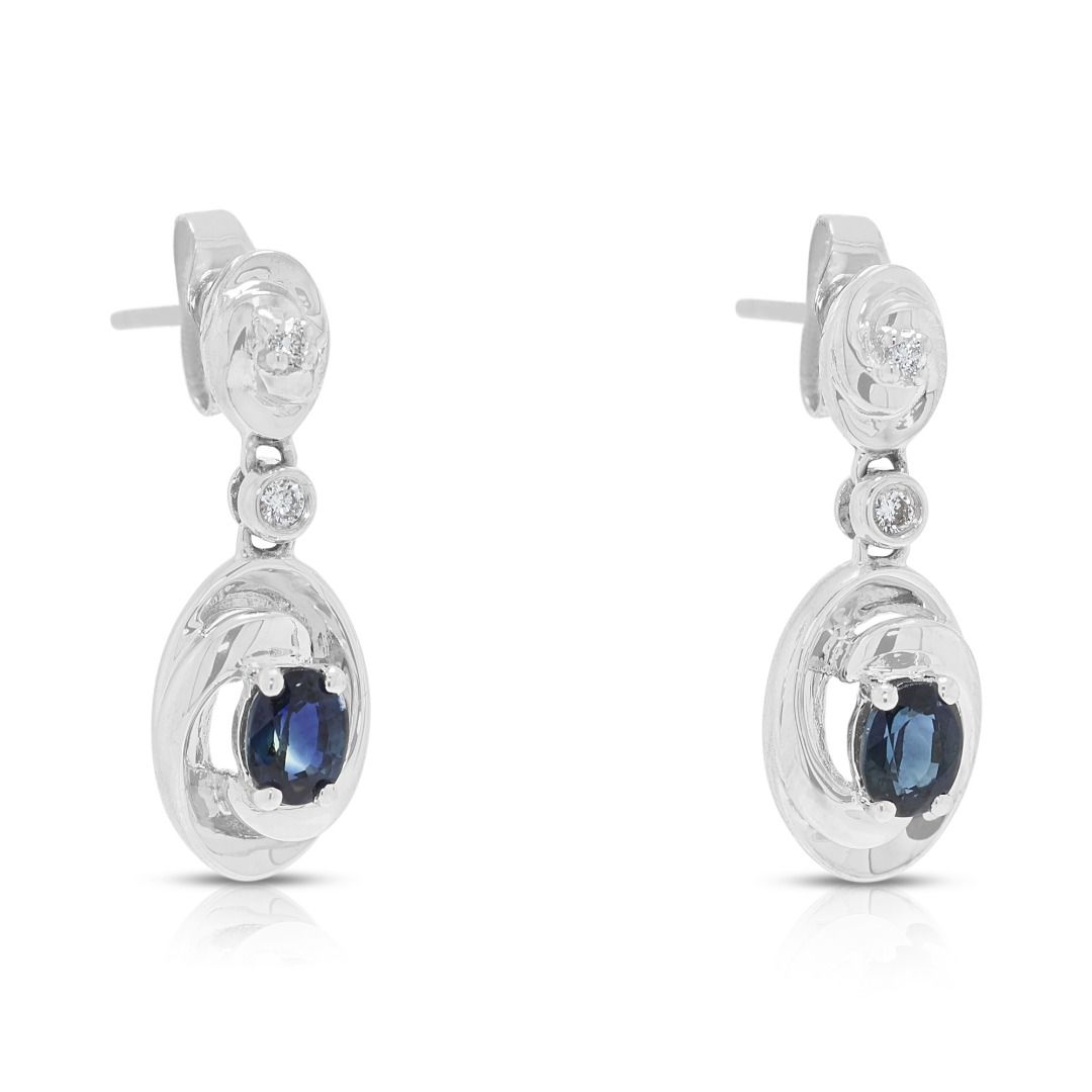 Captivating 0.36ct Natural Blue Sapphire and Diamond Linear Drops in 18K White Gold