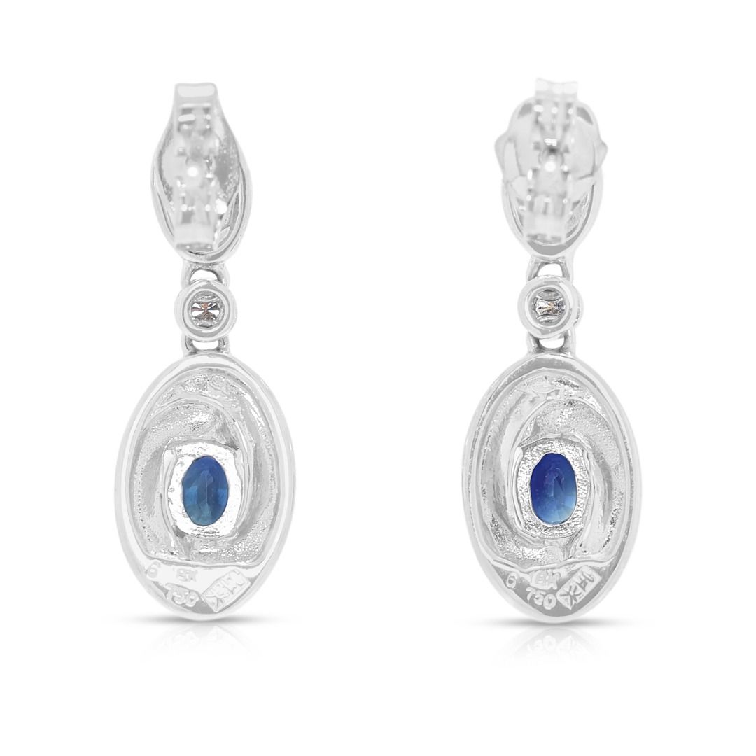 Captivating 0.36ct Natural Blue Sapphire and Diamond Linear Drops in 18K White Gold