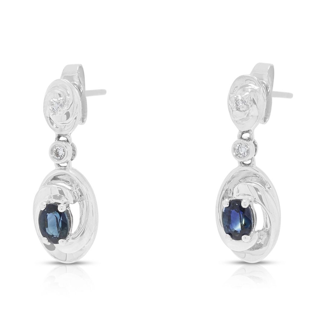 Captivating 0.36ct Natural Blue Sapphire and Diamond Linear Drops in 18K White Gold