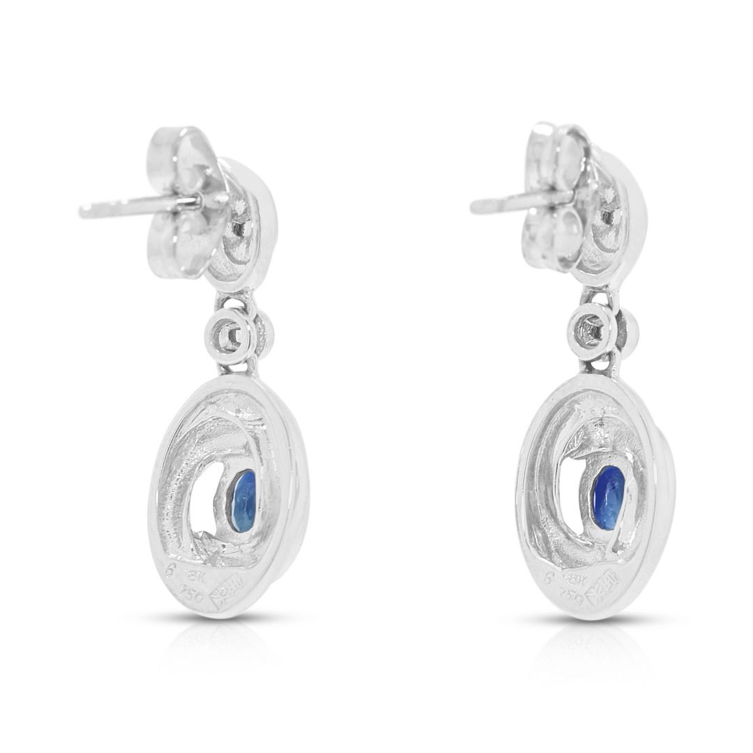 Captivating 0.36ct Natural Blue Sapphire and Diamond Linear Drops in 18K White Gold