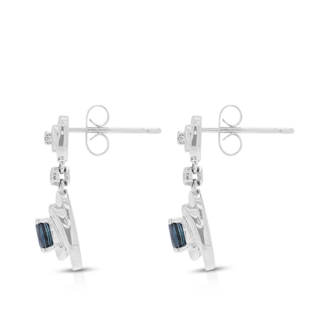 Captivating 0.36ct Natural Blue Sapphire and Diamond Linear Drops in 18K White Gold