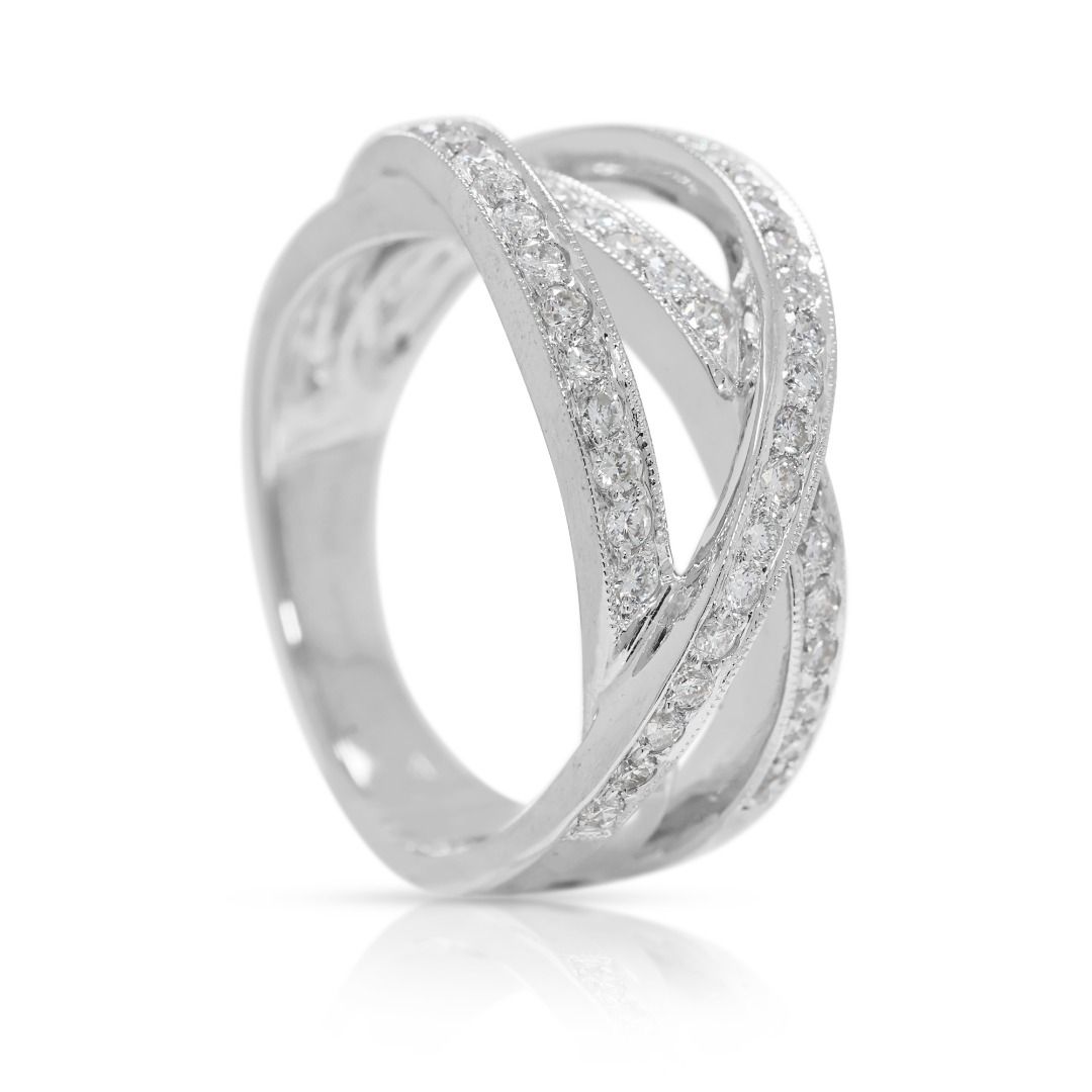 Captivating 0.48ct Natural Diamond Crossover Ring in 18K White Gold
