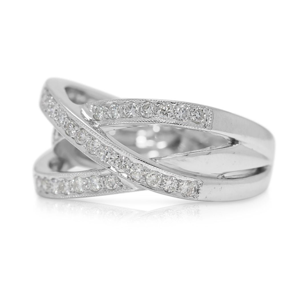 Captivating 0.48ct Natural Diamond Crossover Ring in 18K White Gold