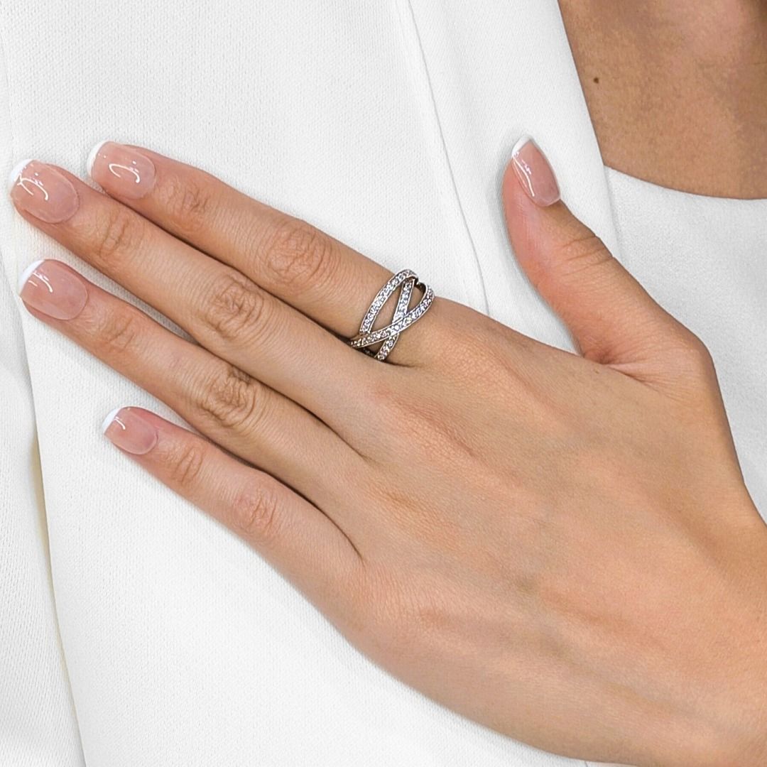 Captivating 0.48ct Natural Diamond Crossover Ring in 18K White Gold