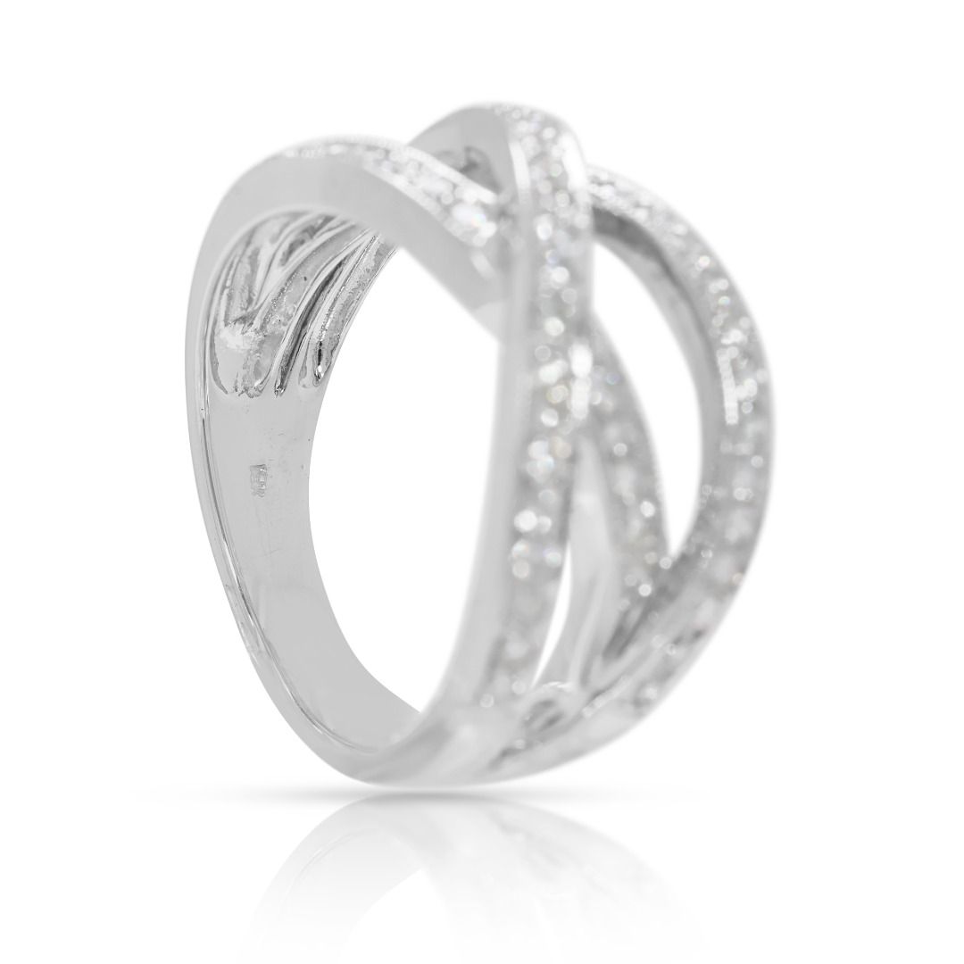 Captivating 0.48ct Natural Diamond Crossover Ring in 18K White Gold