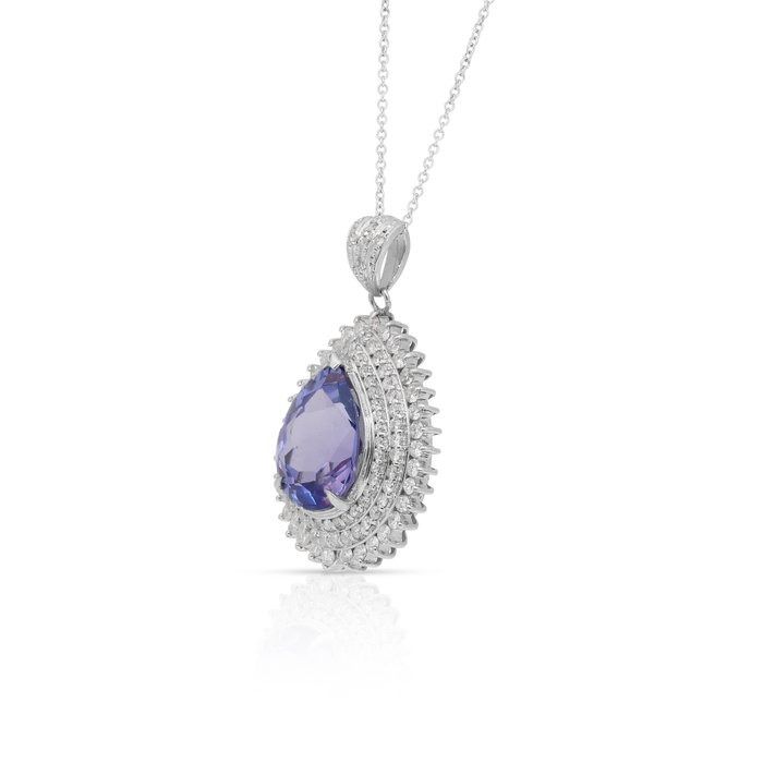 Captivating 10.07ct Tanzanite and Diamonds Necklace in Platinum & 18k White Gold - IGI Certified