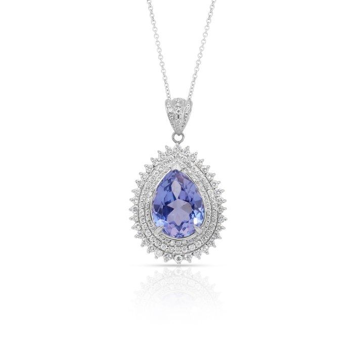 Captivating 10.07ct Tanzanite and Diamonds Necklace in Platinum & 18k White Gold - IGI Certified