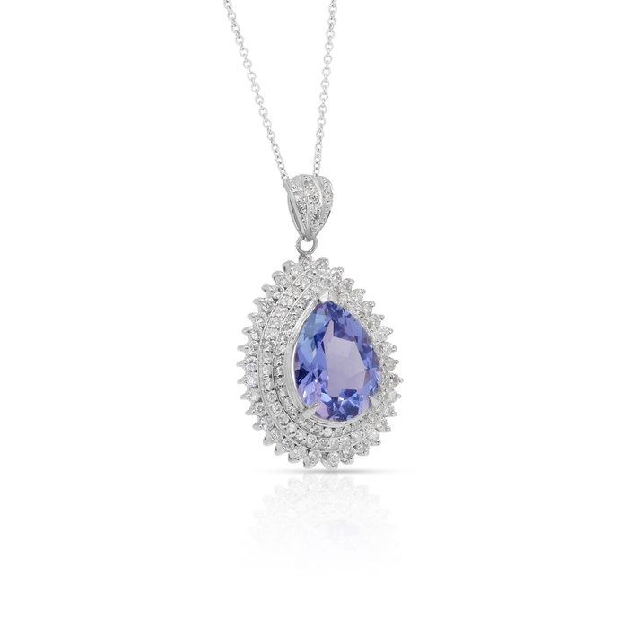 Captivating 10.07ct Tanzanite and Diamonds Necklace in Platinum & 18k White Gold - IGI Certified