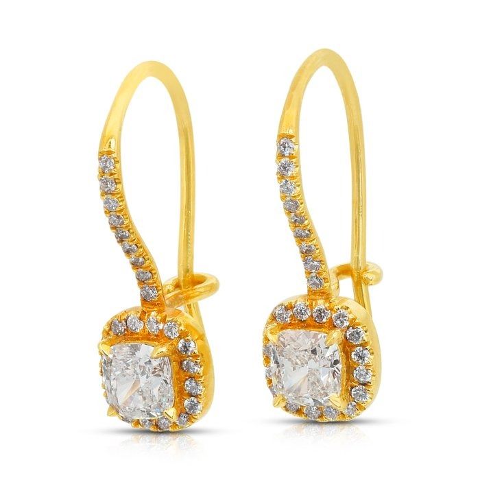 Captivating 1.28ct Diamonds Drop Earrings in 18k Yellow Gold - GIA Certified