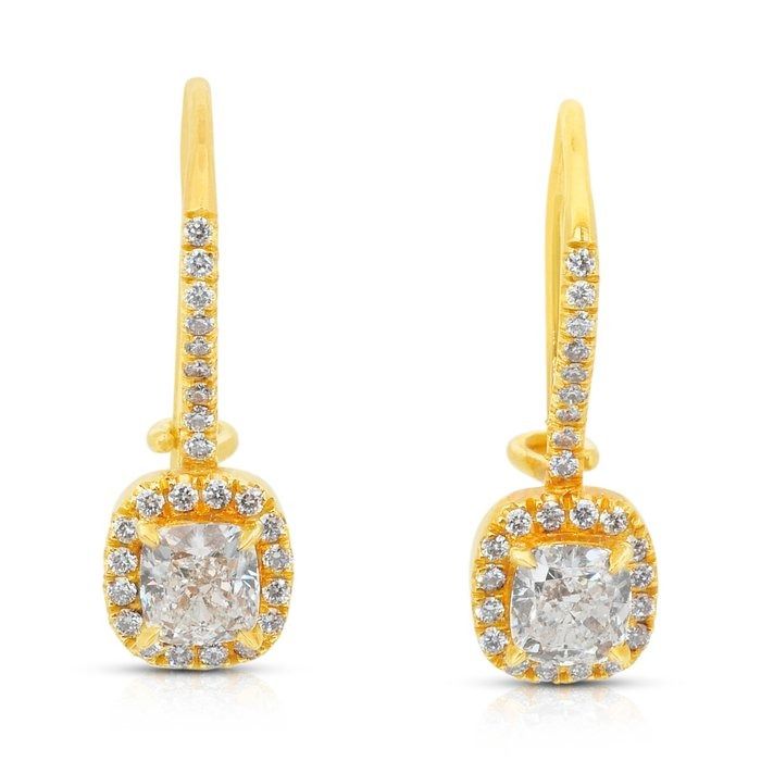 Captivating 1.28ct Diamonds Drop Earrings in 18k Yellow Gold - GIA Certified