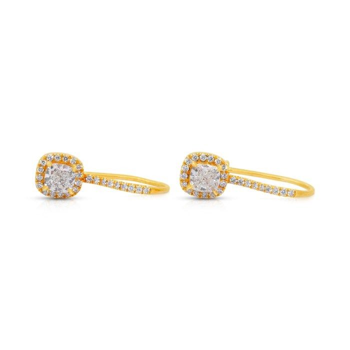 Captivating 1.28ct Diamonds Drop Earrings in 18k Yellow Gold - GIA Certified