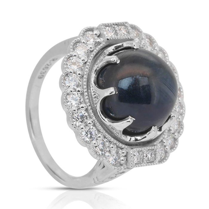 Captivating 14.00ct Sapphire and Diamonds Cocktail Ring in 18k White Gold - GIA Certified