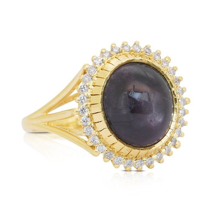 Captivating 14.74ct Sapphire and Diamonds Cocktail Ring in 18k Yellow Gold - GIA Certified
