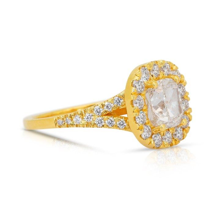 Captivating 1.51ct Diamonds Halo Ring in 18k Yellow Gold - IGI Certified