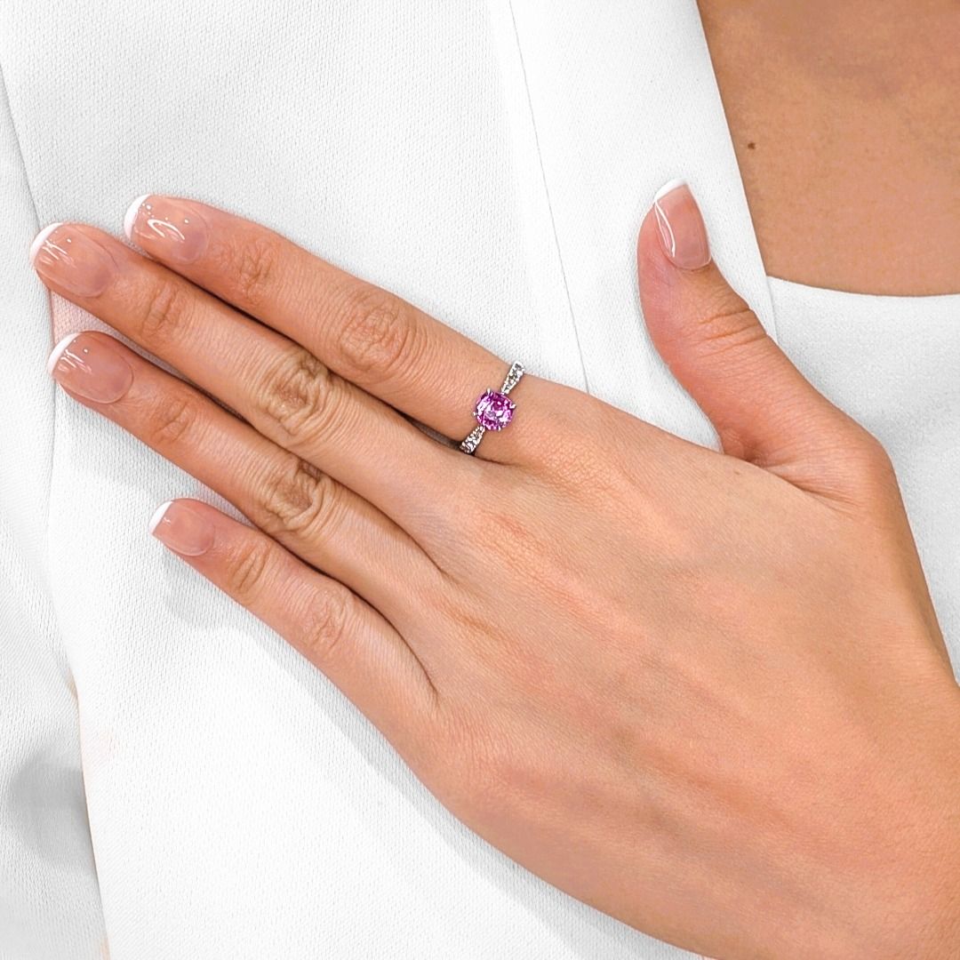 Captivating 2.02ct Pink Sapphire and Diamond Pave 18k White Gold Ring (New-Unworn)