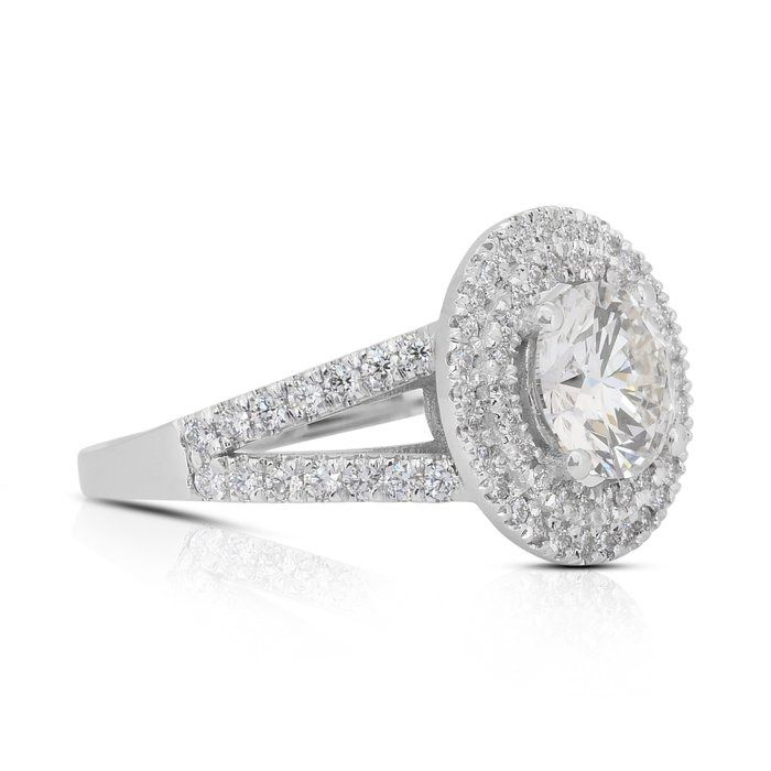 Captivating 2.26ct Diamonds Double Halo Ring in 18k White Gold - IGI Certified