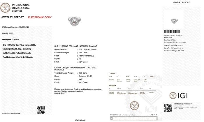 Captivating 2.26ct Diamonds Double Halo Ring in 18k White Gold - IGI Certified