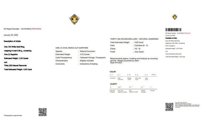 Captivating 3.73ct Sapphire and Diamonds Cluster Ring in 14k White Gold - IGI Certified