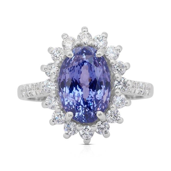Captivating 5.57ct Sapphire and Diamonds Cluster Ring in 18k White Gold - IGI Certified