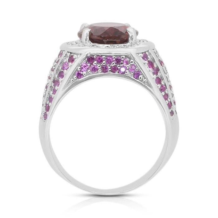 Captivating 7.40ct Rubellite, Sapphires and Diamonds Cocktail Ring in 14k White Gold - IGI Certified