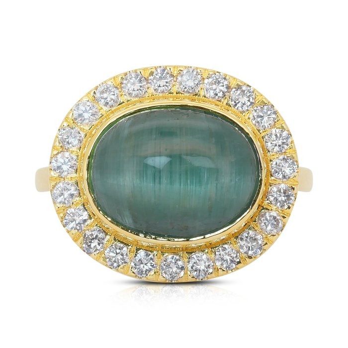 Captivating 7.82ct Tourmaline and Diamonds Cocktail Ring in 18k Yellow Gold - GIA Certified