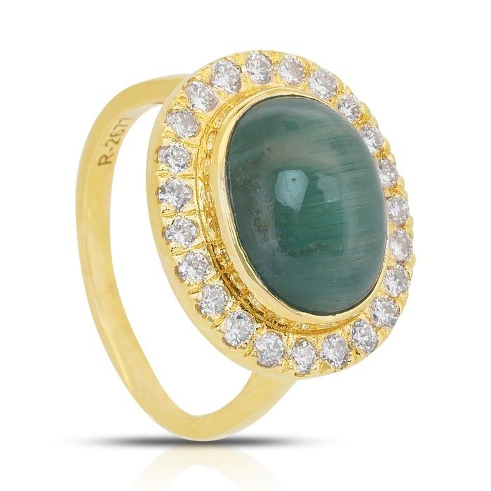 Captivating 7.82ct Tourmaline and Diamonds Cocktail Ring in 18k Yellow Gold - GIA Certified
