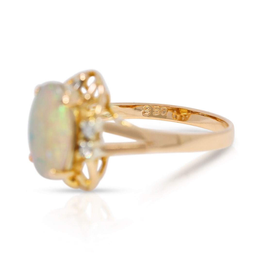 Captivating Blue Opal & 0.06ct Natural Diamond Ring in 20K Yellow Gold