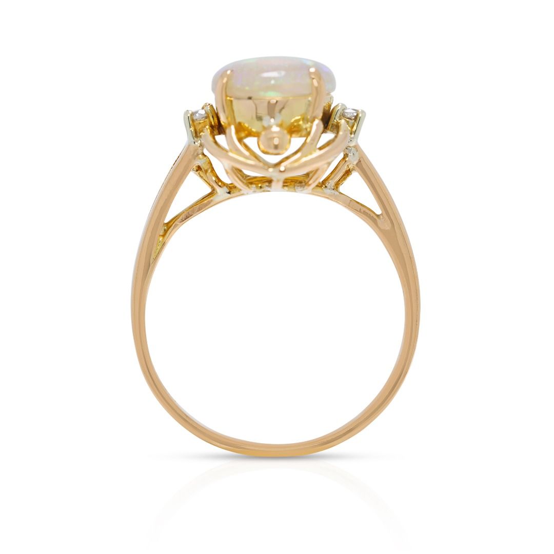 Captivating Blue Opal & 0.06ct Natural Diamond Ring in 20K Yellow Gold