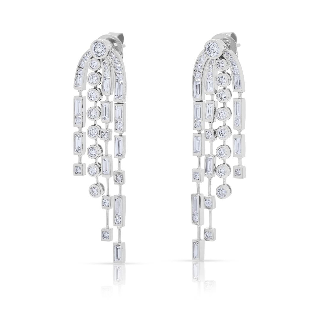 Cascading 2.17ct Diamond Drop Earrings in 18K White Gold