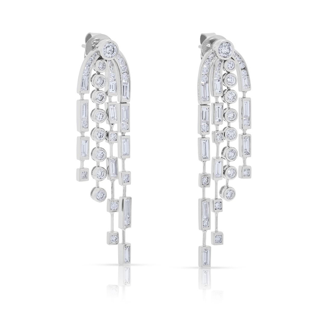 Cascading 2.17ct Diamond Drop Earrings in 18K White Gold