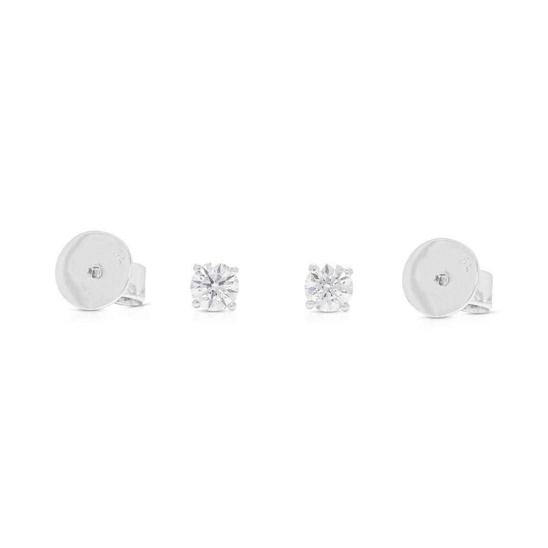 Certified 0.38ct Lazare Diamond Stud Earrings in 18K White Gold