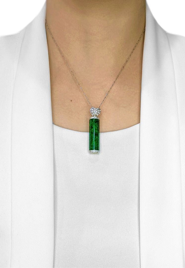 Certified Type A Jadeite & 0.12ct Natural Diamond Pendant in 18K White Gold – Nan Yang Certified