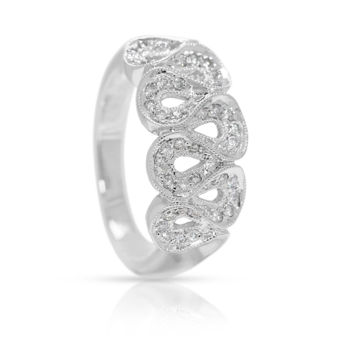 Charming 0.19ct Natural Diamond Filigree Band in 18K White Gold (New)