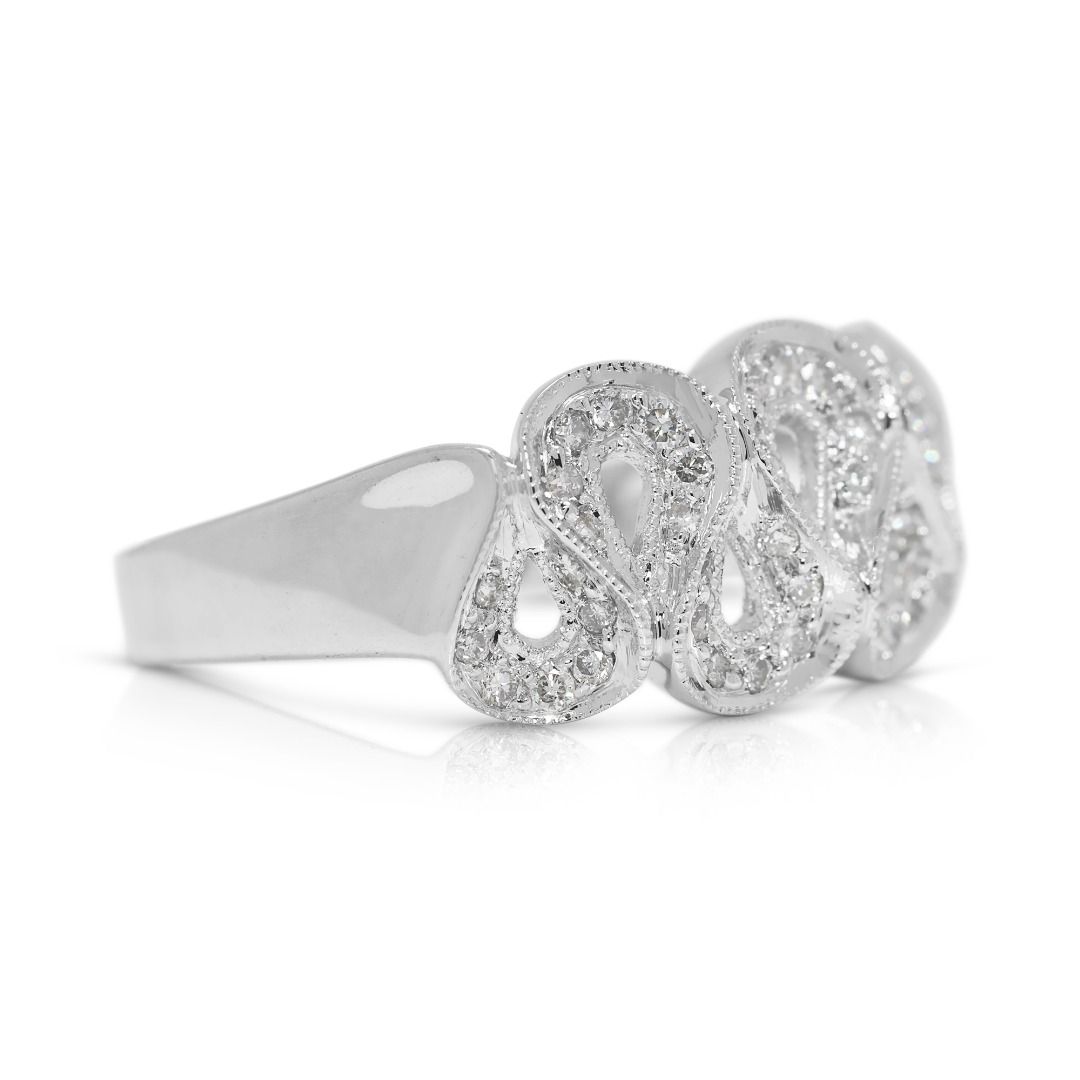 Charming 0.19ct Natural Diamond Filigree Band in 18K White Gold (New)