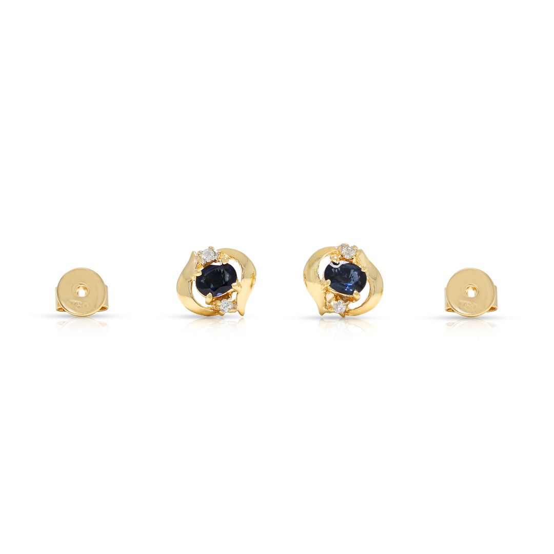 Charming 0.20ct Sapphire with 0.02ct Natural Diamond Stud Earrings in 18K Yellow Gold