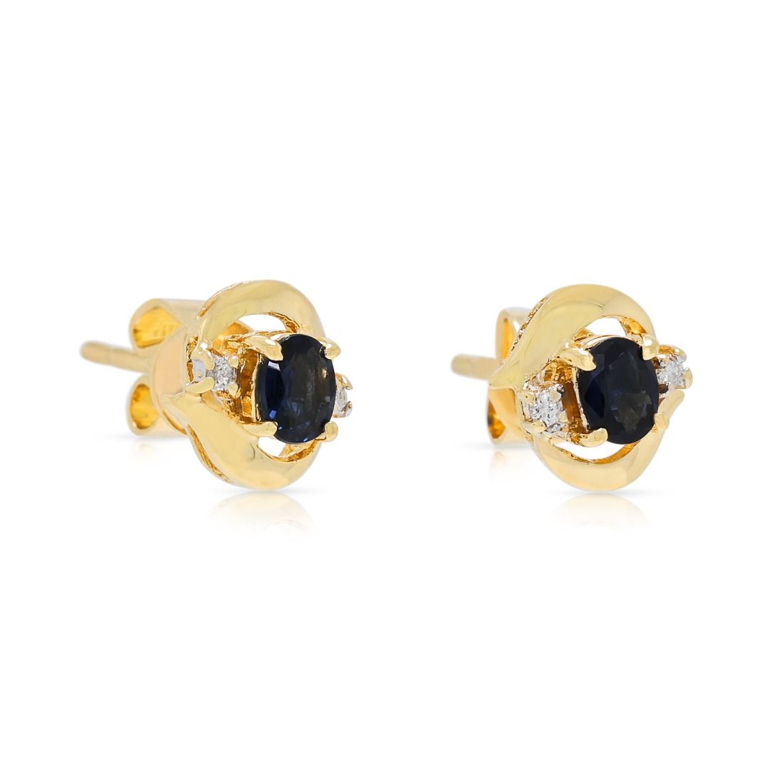 Charming 0.20ct Sapphire with 0.02ct Natural Diamond Stud Earrings in 18K Yellow Gold