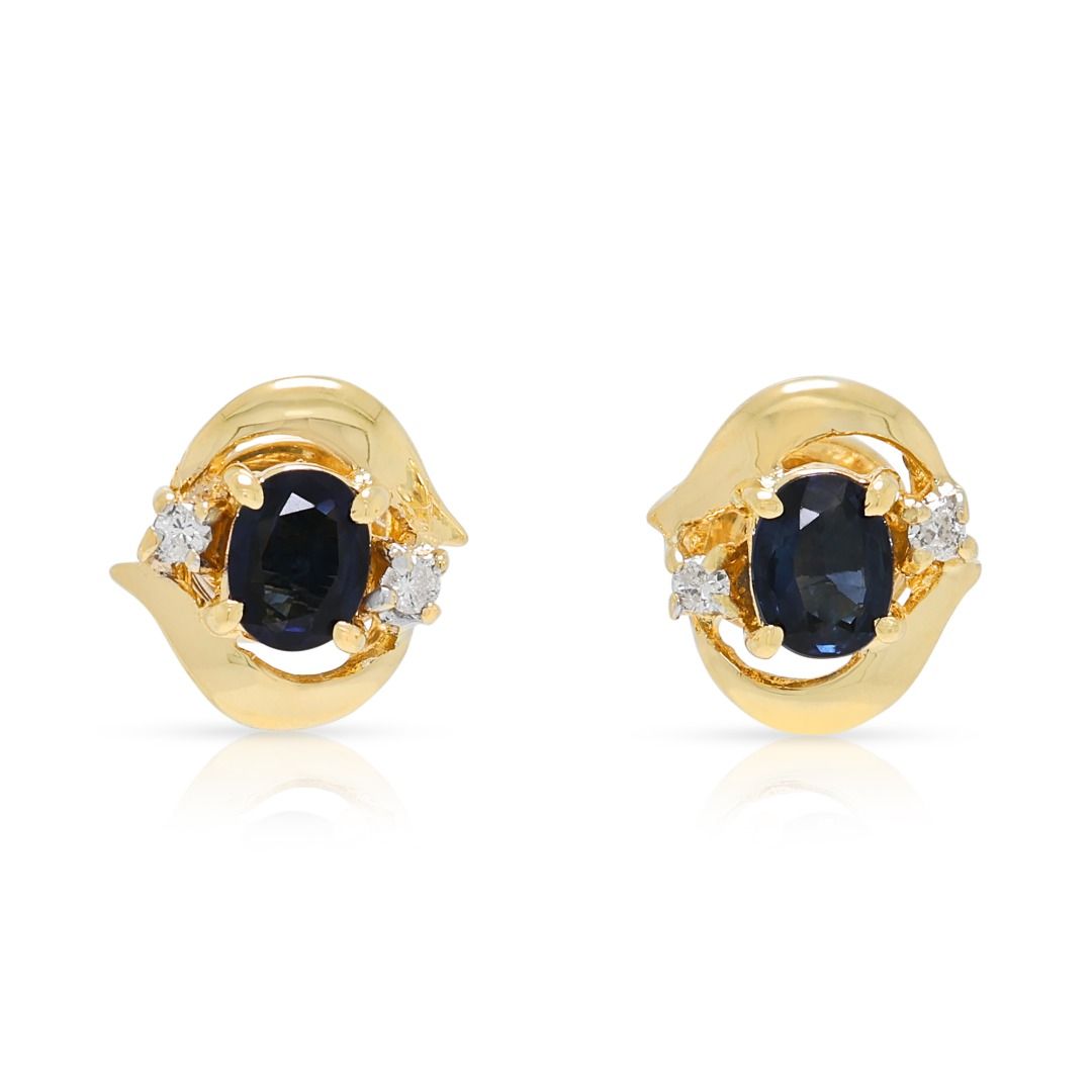 Charming 0.20ct Sapphire with 0.02ct Natural Diamond Stud Earrings in 18K Yellow Gold