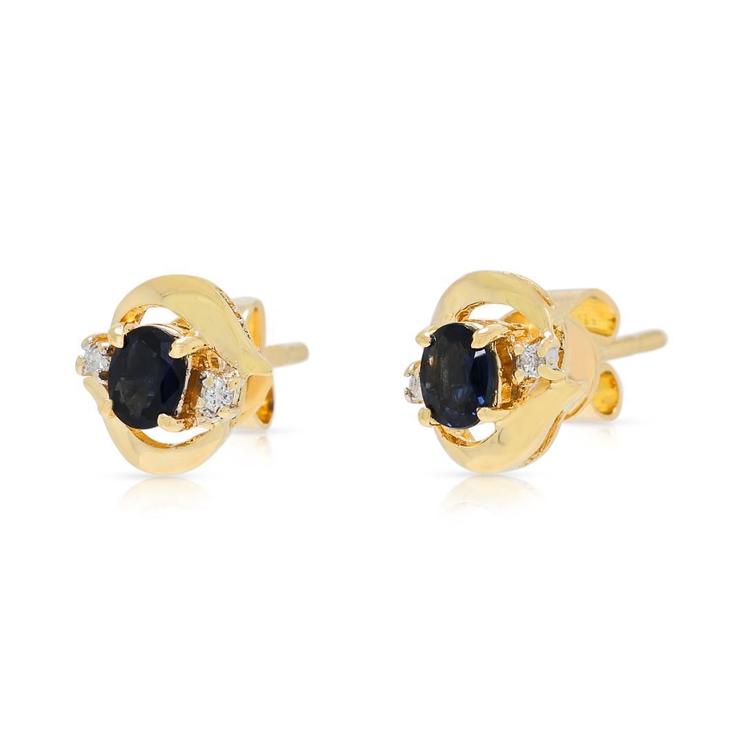 Charming 0.20ct Sapphire with 0.02ct Natural Diamond Stud Earrings in 18K Yellow Gold