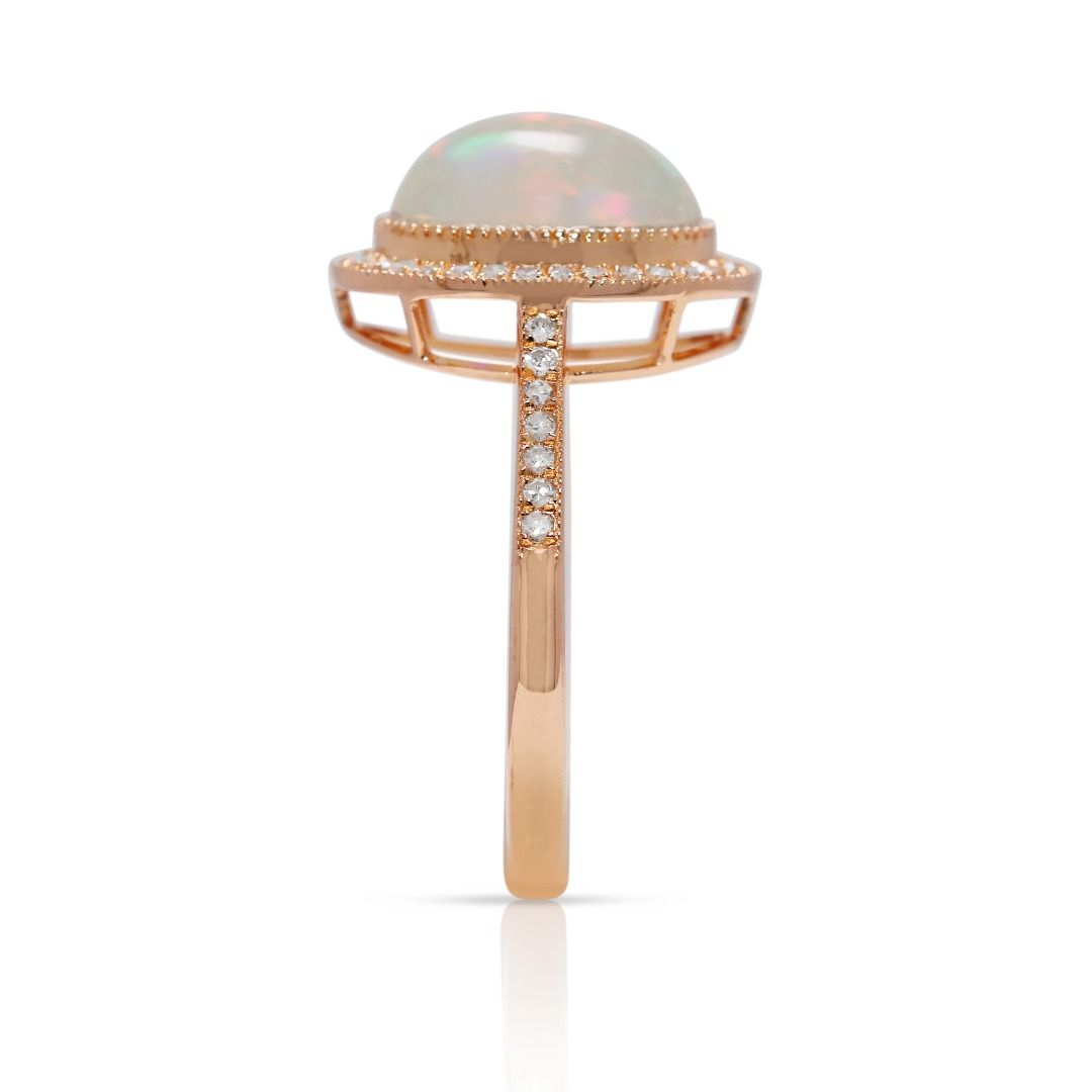 Charming 0.24ct Natural Diamond Accented Opal Ring in 18K Rose Gold