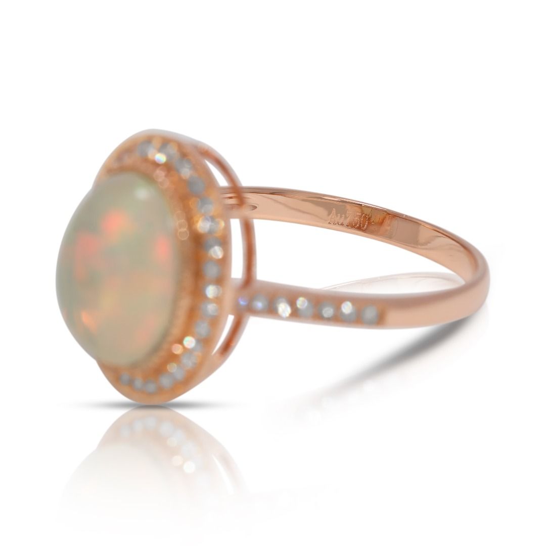 Charming 0.24ct Natural Diamond Accented Opal Ring in 18K Rose Gold