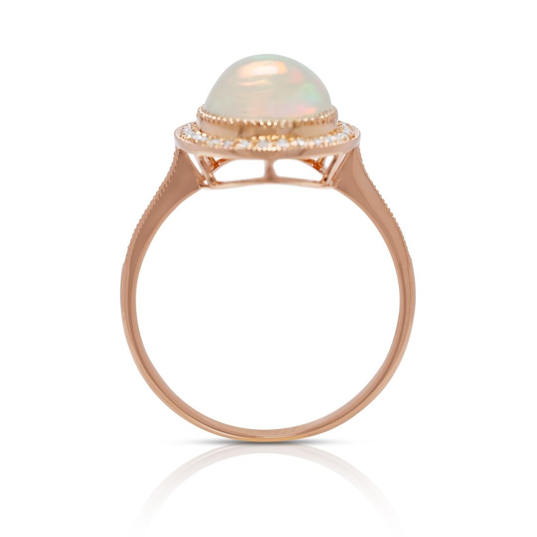 Charming 0.24ct Natural Diamond Accented Opal Ring in 18K Rose Gold
