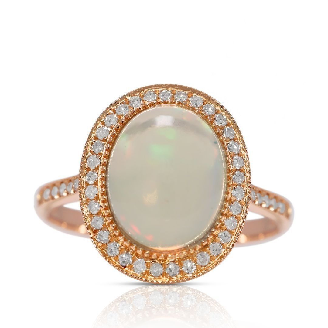 Charming 0.24ct Natural Diamond Accented Opal Ring in 18K Rose Gold