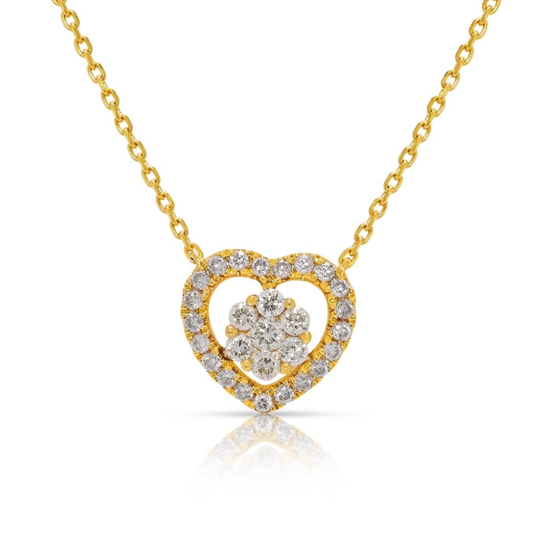 Charming 0.32ct Natural Diamond Heart 9k Yellow Gold Necklace
