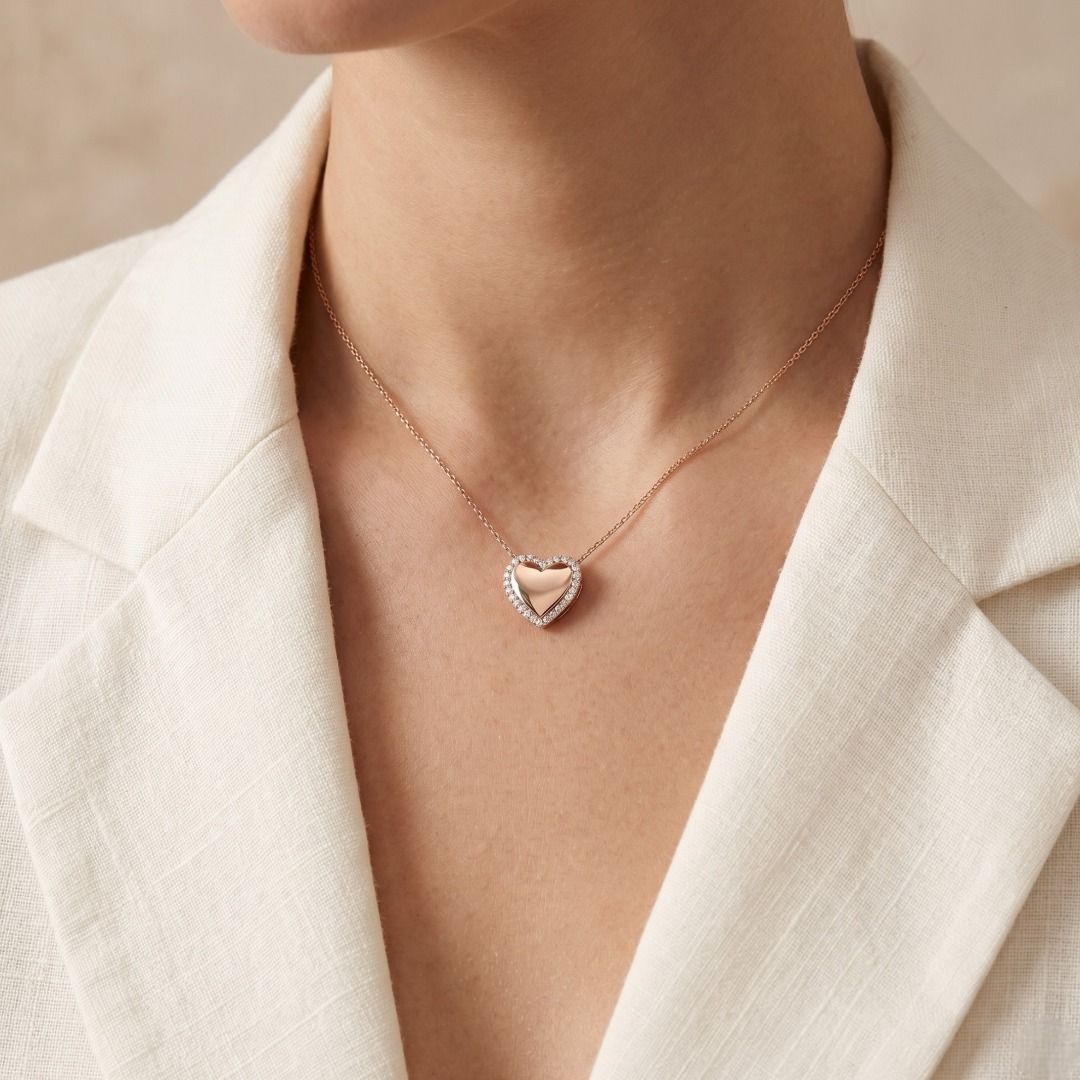 Charming 0.36ct Diamond Heart Halo Pendant in 18K Rose Gold