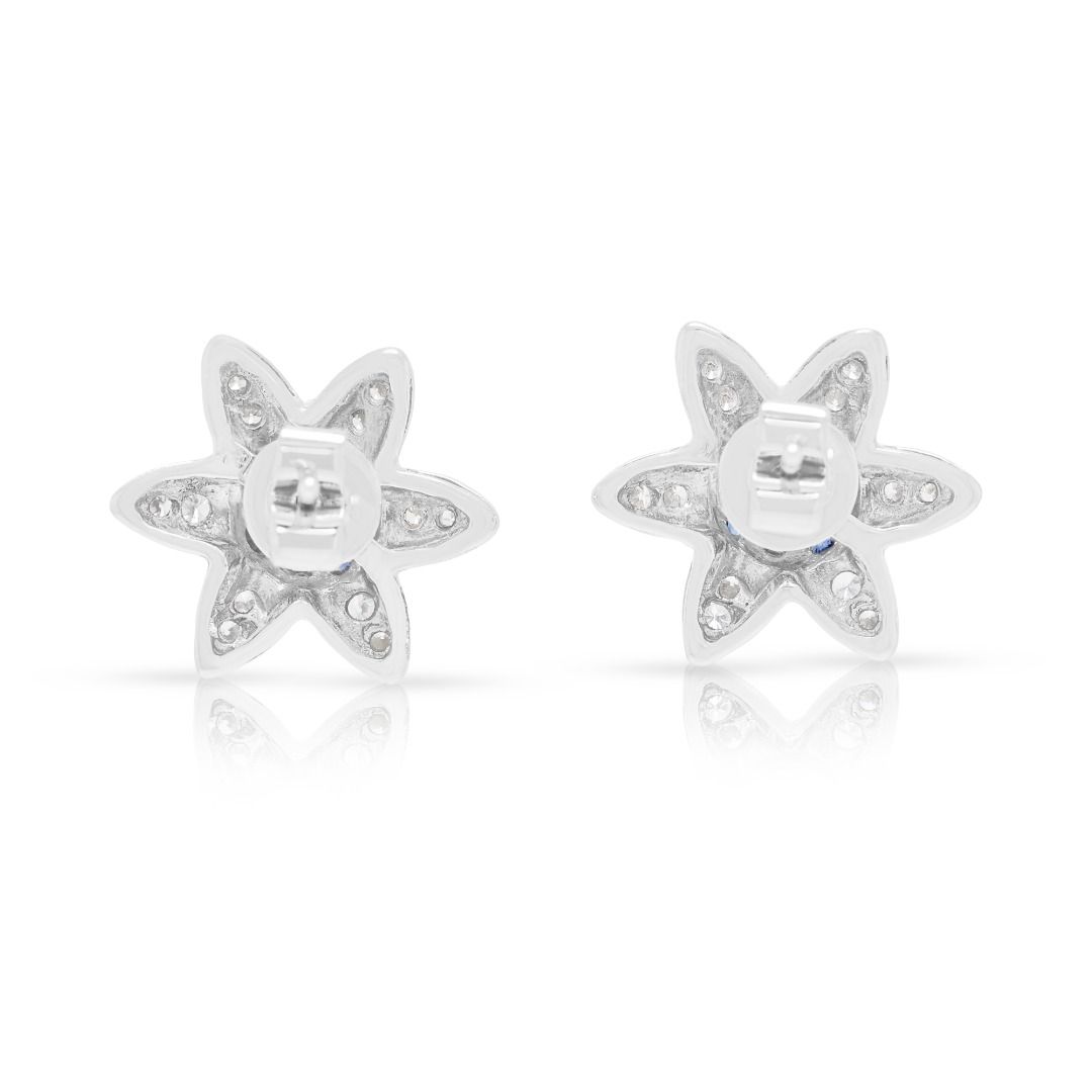 Bezaubernde 0,85ct Saphir & Naturdiamant Blumenohrstecker 18K Weißgold