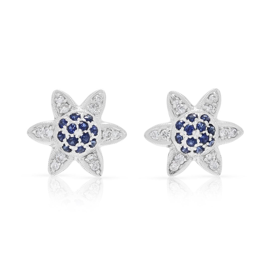 Bezaubernde 0,85ct Saphir & Naturdiamant Blumenohrstecker 18K Weißgold
