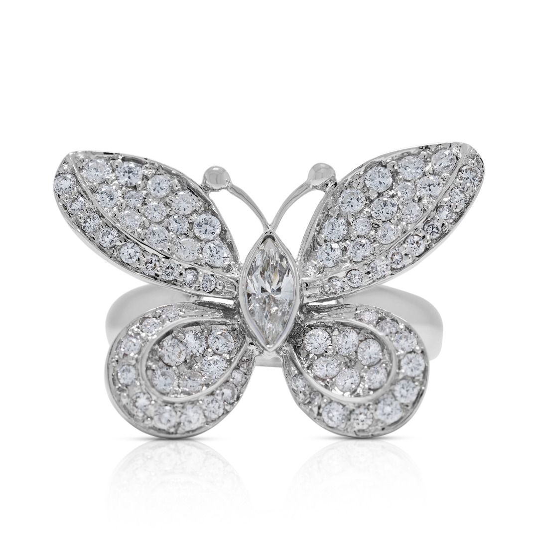 Charming 1.05ct Butterfly Design Diamond Ring in 18K White Gold