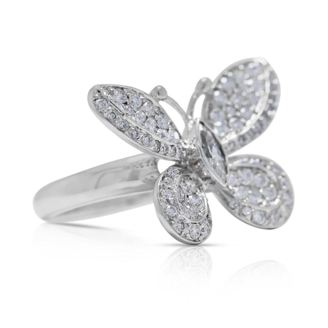 Charming 1.05ct Butterfly Design Diamond Ring in 18K White Gold